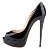 Women's Sexy Peep Toe High Heels Black 15CM Stiletto Platform Sandals Wedding Bridal Prom Party Dress shoes Size 34-46,Black,34 view 1