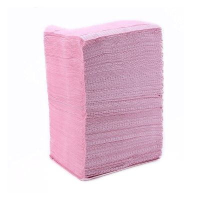 125pcs Disposable Waterproof Medical Paper Dental Hygiene Bib Neckerchief Wood Pulp Paper Dental Clean Pad Sheets (Color : Pink)
