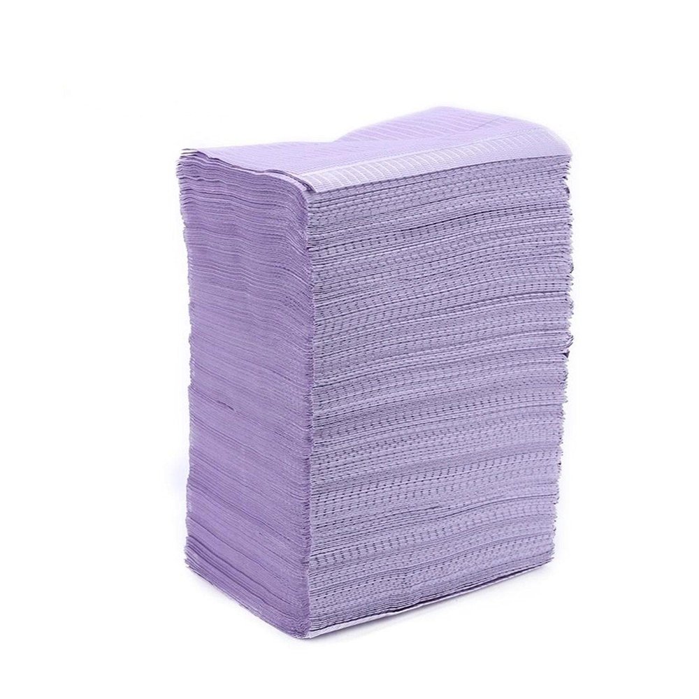 125pcs Disposable Waterproof Medical Paper Dental Hygiene Bib Neckerchief Wood Pulp Paper Dental Clean Pad Sheets (Color : Purple)