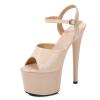 MUYEY 20cm Women's High Heels Ankle Strap Buckle Peep Sandals Ladies Platform Open Toe Stiletto Pumps Sexy Pole Dance Shoes Large Size Unisex,Apricot,39 view 1