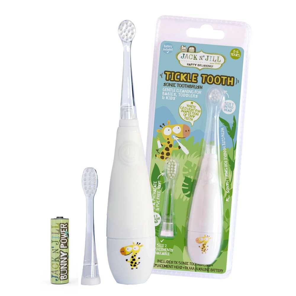 Jack N' Jill Tickle Tooth Sonic Kids Electric Toothbrush, Suitable for Toddlers & Babies 0-6 Yrs - Baby & Toddler Toothbrush with Replacement Head, LED Brush Head, Light Timer & 30s Pulse Reminder