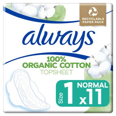 Always Cotton Protection Ultra Normal Sanitary Towels with Wings 11 Pads, 100% Organic Cotton Topsheet