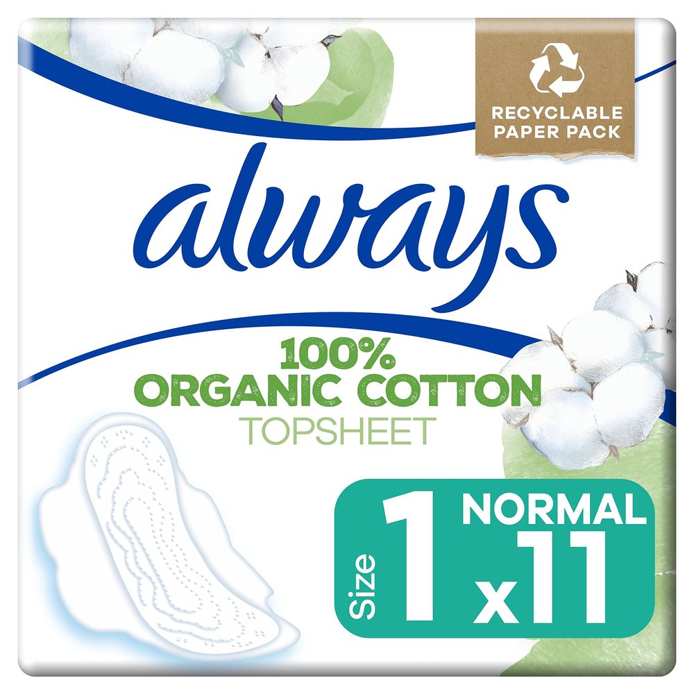 Always Cotton Protection Ultra Normal Sanitary Towels with Wings 11 Pads, 100% Organic Cotton Topsheet