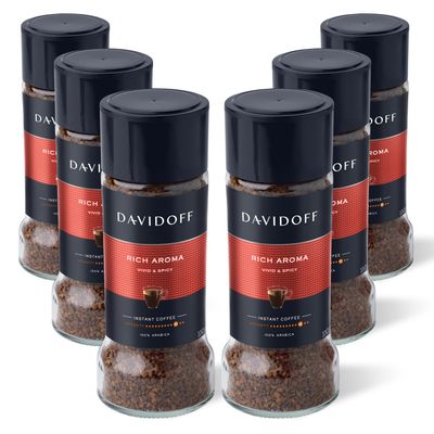 Davidoff Rich Aroma Instant Coffee 6 Pack  9/12 Intensity  100% Arabica, Premium Dark Roast, Bold & Aromatic with Spicy and Fruity Notes  6 x 100g Jars