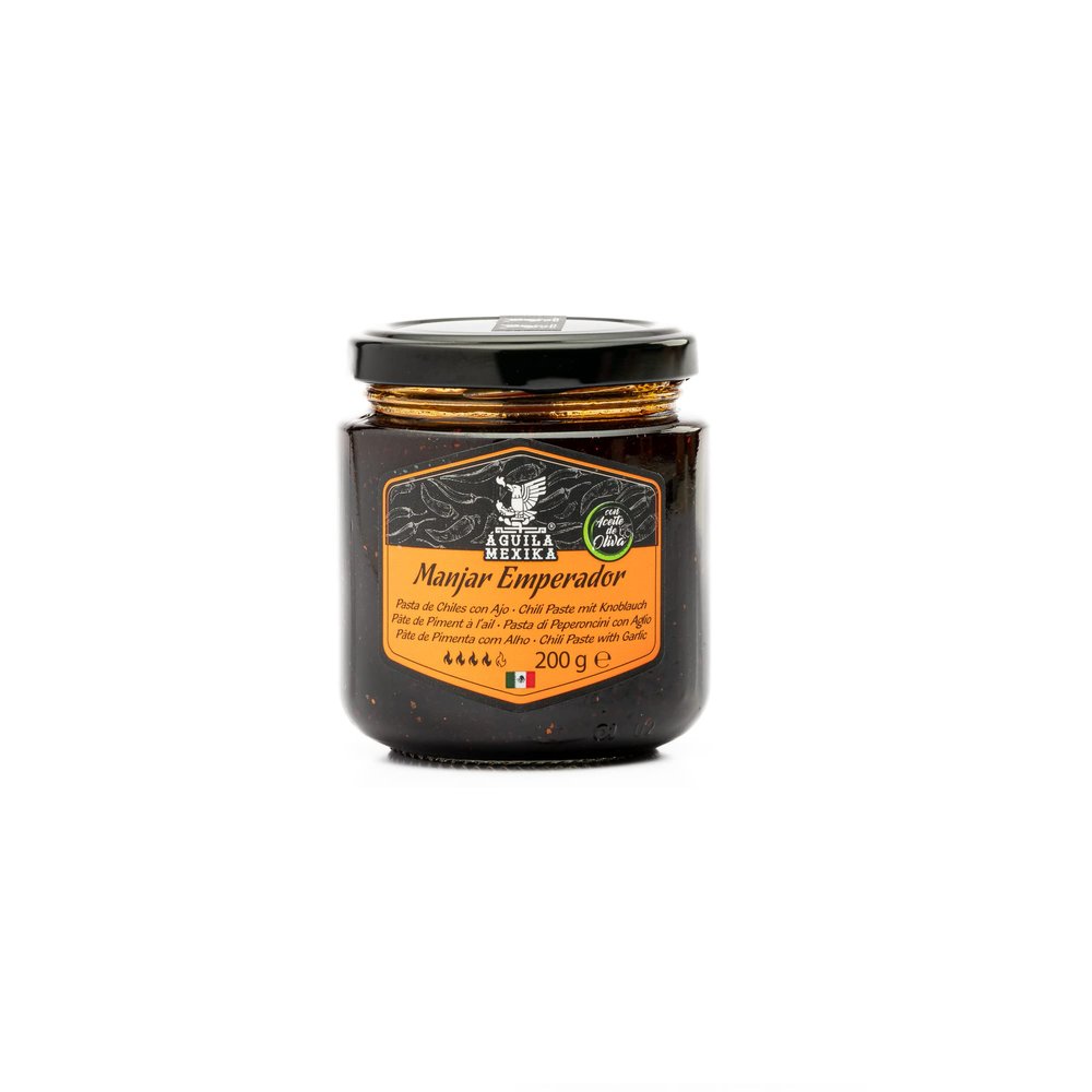 AGUILA MEXIKA | Manjar Emperador - premium Mexican Salsa Macha - roasted chillies and garlic, in virgin olive oil - with Chipotle, Morita & Rojo de rbol chilli peppers - from wholefood ingredients.