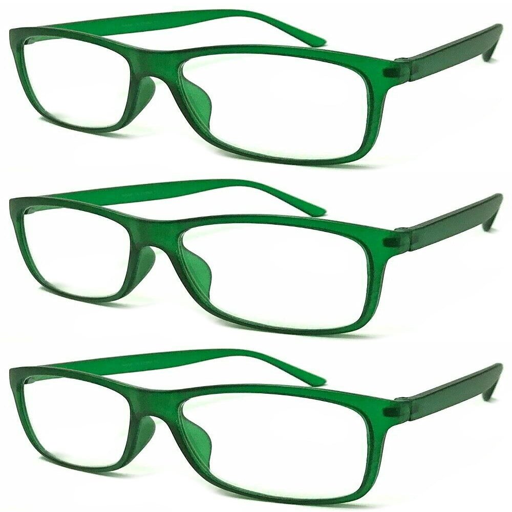 ZIZO EYEWEAR 3 Pairs Reading Glasses Value Pack Classic Stylish Comfort Design Spectacles R140 (3 Pairs Matte Green, +4.00 Magnification)