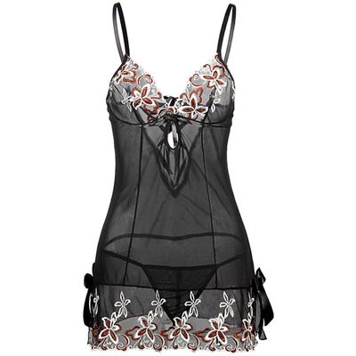 Women's Lingerie & Underwear Sexy Lingerie Women Embroidered Deep V Neck Pajamas-Black_S