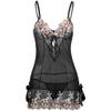 Women's Lingerie & Underwear Sexy Lingerie Women Embroidered Deep V Neck Pajamas-Black_S view 1
