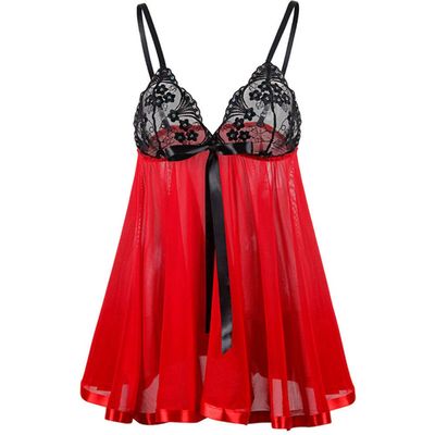 Women's Baby Dolls Women Sexy Lingerie Lace Bling Rhinestone Underwear Corset-Red_S