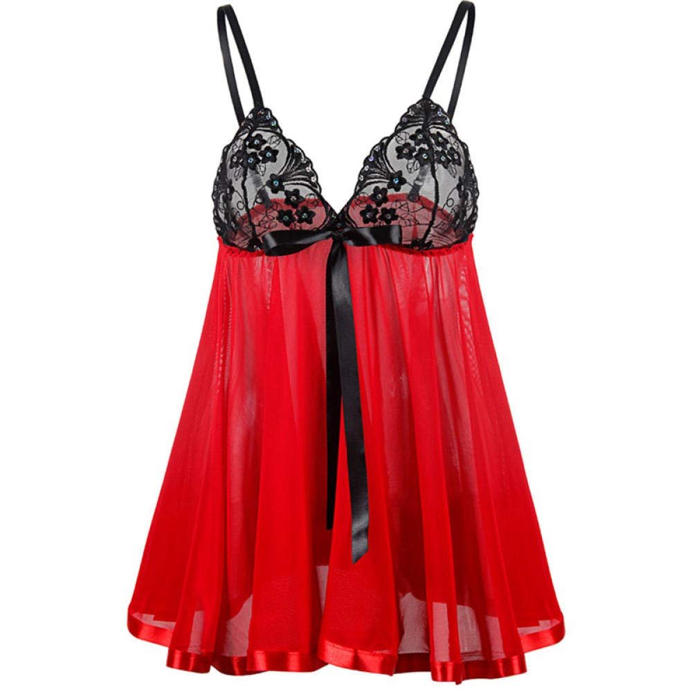 Women's Baby Dolls Women Sexy Lingerie Lace Bling Rhinestone Underwear Corset-Red_S