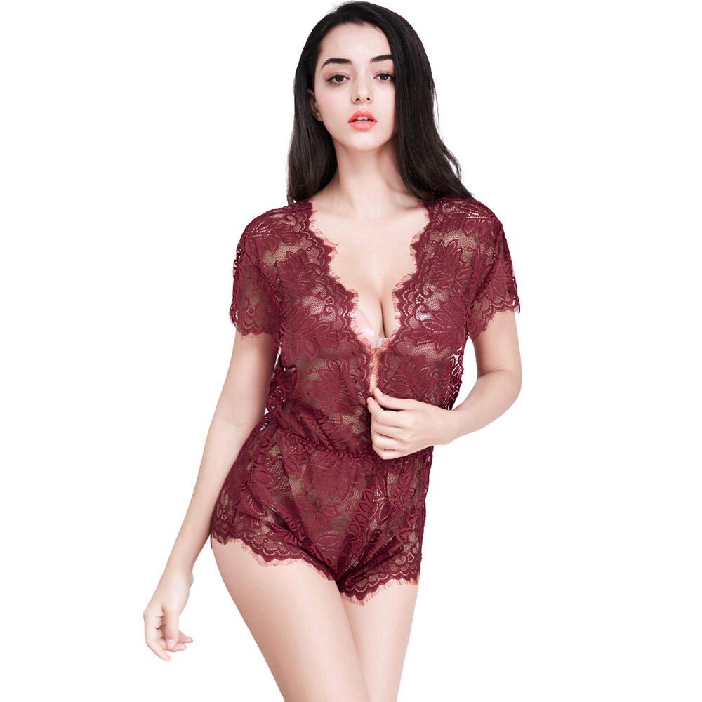 Women's Garters & Suspenders Sexy Lace Lingerie Plus Size-Wine_Red_S
