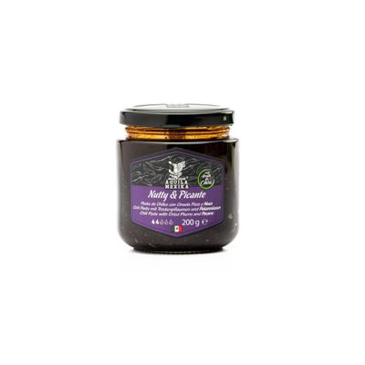 AGUILA MEXIKA | Nutty & Picante - premium Mexican Salsa Macha - roasted chillies with dried Plums and Pecans, in virgin olive oil - with Morita & Habanero chilli peppers - from wholefood ingredients.