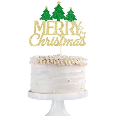 Qertesl Merry Christmas Cake Topper, Christmas tree theme Decorating Christmas Cakes, Christmas Party Decorations Supplies.