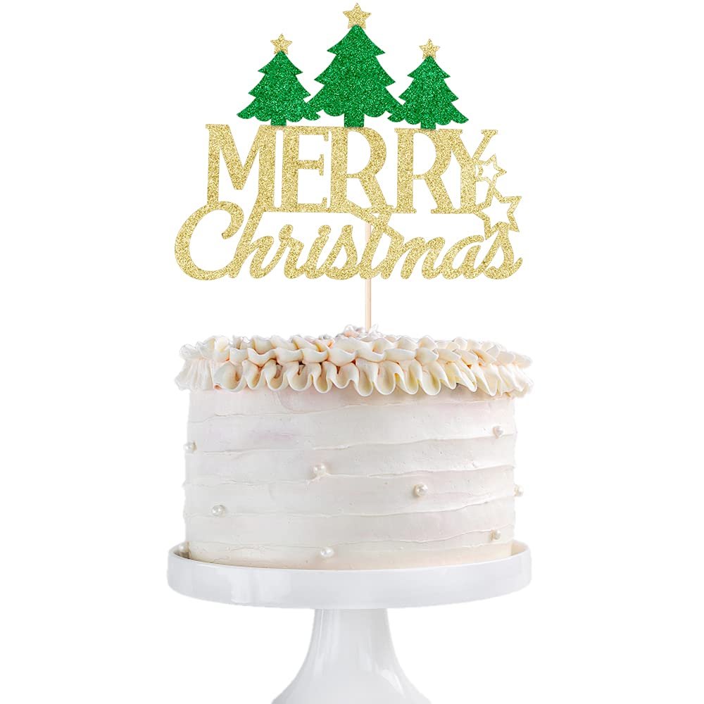 Qertesl Merry Christmas Cake Topper, Christmas tree theme Decorating Christmas Cakes, Christmas Party Decorations Supplies.