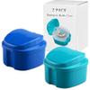 Denture Bath Box Cup, Complete Clean Care for Dentures, Clear Braces, Mouth Guard, Night Guard & Retainers,Traveling (Navy Blue & Blue) view 1