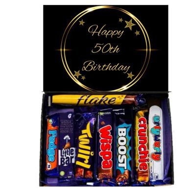 Happy 50th Birthday Chocolate Gift Chocolates Sweet Box Great Treat Box - 8 Full Size Bars Chocolates