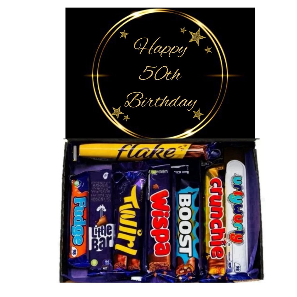 Happy 50th Birthday Chocolate Gift Chocolates Sweet Box Great Treat Box - 8 Full Size Bars Chocolates