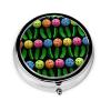 Pill Case Pickleballs and Green Pickles Pill Box for Purse Cute Small Travel Round Shape Pill Organizer view 1