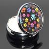 1PCS Portable Round Metal Pill Box Case Mini Medicine Tablet Organizer Container Holder for Pocket Purse Handbag Travel Gift - Compact 3 CompartmentsColorful Little Dog Footprints on Black view 1