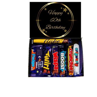 Happy 60th Birthday Chocolate Gift Chocolates Sweet Box Great Treat Box - 8 Full Size Bars Chocolates - 60th