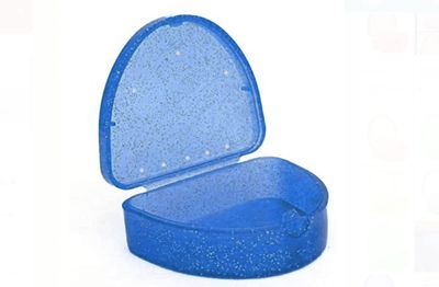 Slim Orthodontic Dental Case - Colour & Glitter Choices for Retainers, Bleaching Trays, Dentures & More (Glitter Dark Blue)