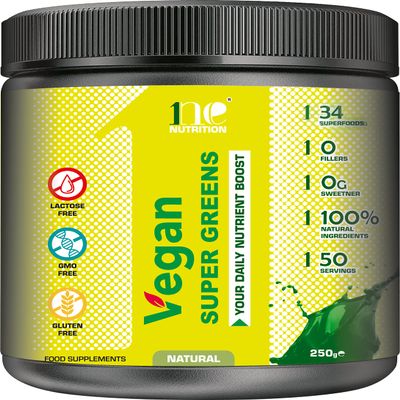1ne Nutrition Super Greens 34 Ingredients Powder 250g | Ultimate Immune Support | Green Superfood for Immunity Energy and Detox | Vegan 100% Natural | No GMO No Gluten No Fillers | 50 Servings