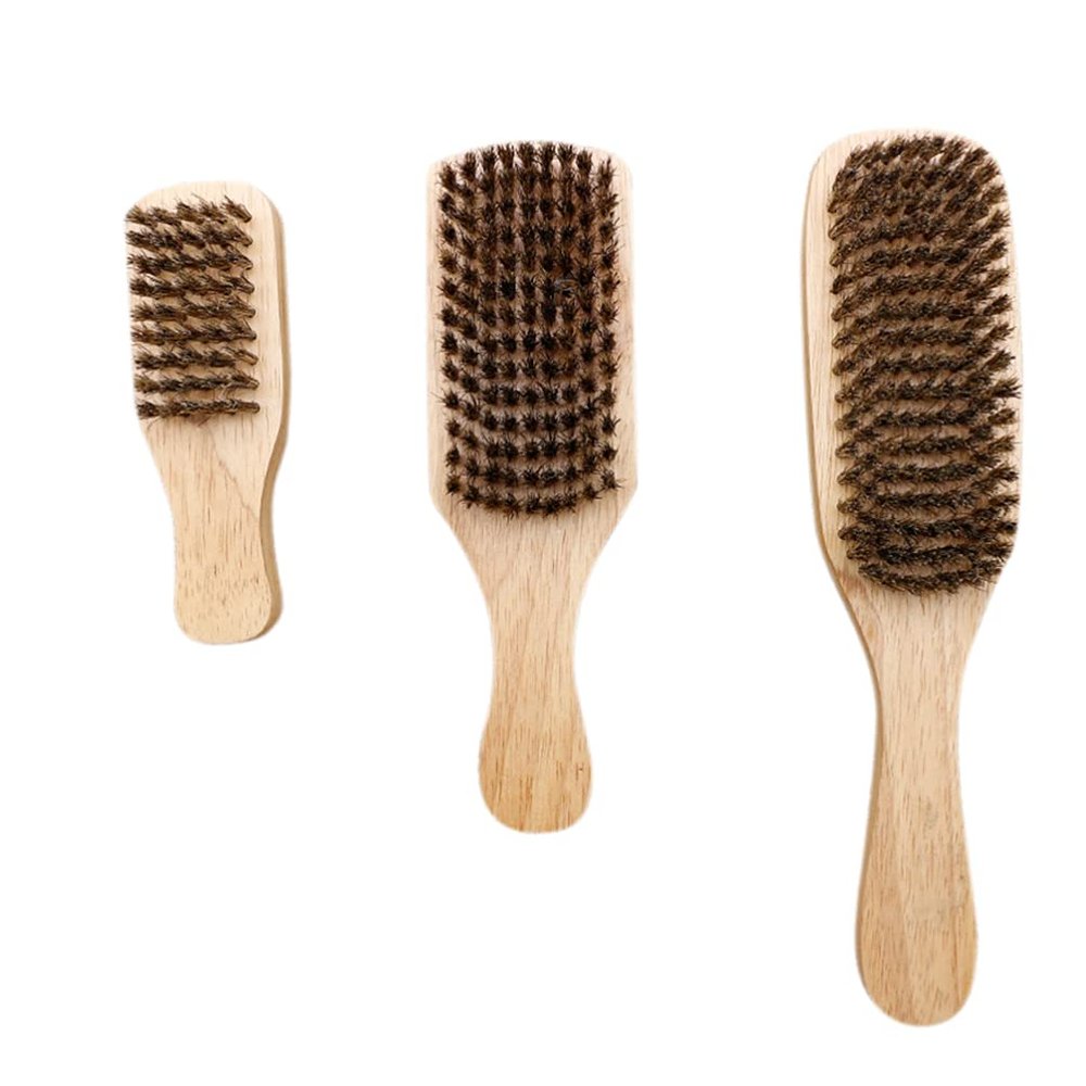 3pcs Beard Brush Wood Beard Comb Dense Bristle Brush Beard Oil Brush Wood Mustache Brush Men Hair Comb Package Beard Scrubber Kit Man Cleansing Pig Bristle
