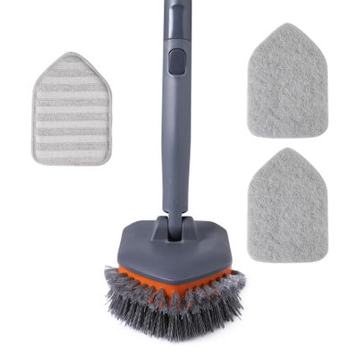 CLEANHOME Tub Tile Scrubber Brush with 3 Different Function Cleaning Pads and 56" Extendable Long Handle-No Scratch for Cleaning Bathroom Kitchen Toilet Wall Sink,Orange