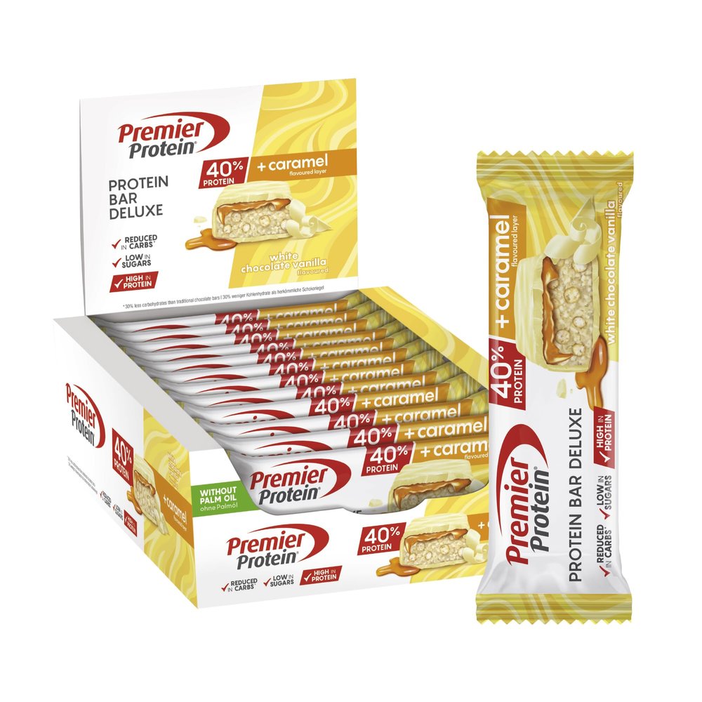 Premier Protein - Protein Bar Deluxe 40% - White Chocolate Vanilla - 12x50g - Low sugar - Low Carb - palmlfrei