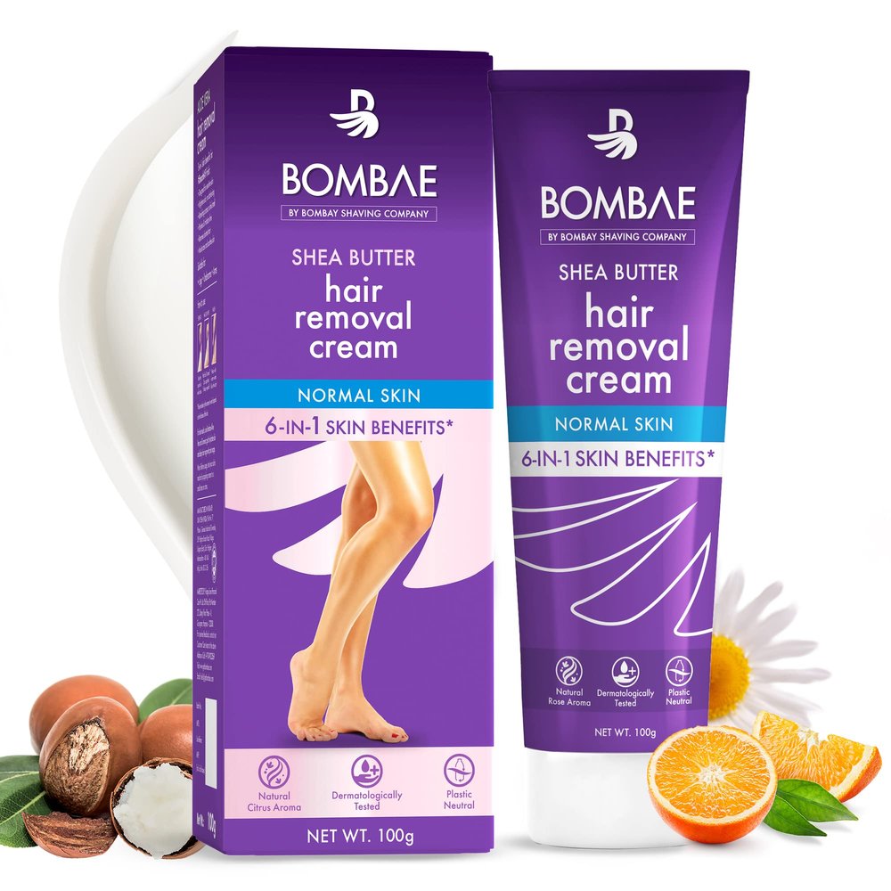 Bombae Shea Butter Hair Removal Cream For Women | Suitable For Sensitive Skin, For Body, Legs, And Bikini Line With Citrus Aroma | No Smell, No Darkening, No Drying
