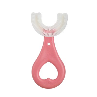 floatofly U Shape Toothbrush 360 Degree Cleaning Soft Fur Silicone Baby Toothbrush Children's Brushfor Home Kids Toddler Pink Red Ellipse
