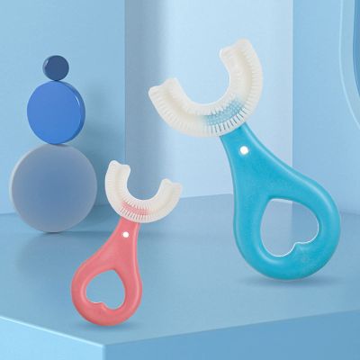 floatofly U Shape Toothbrush 360 Degree Cleaning Soft Fur Silicone Baby Toothbrush Children's Brushfor Home Kids Toddler Pink Red Peach Heart