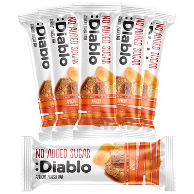 Diablo Apricot Muesli Bar  No Added Sugar Healthy Snacks & Breakfast Bar Sweetened with Maltitol, Low Sugar Snacks Food, Great for Gifting, Work, School, or Travel  30g Each (Pack of 6)
