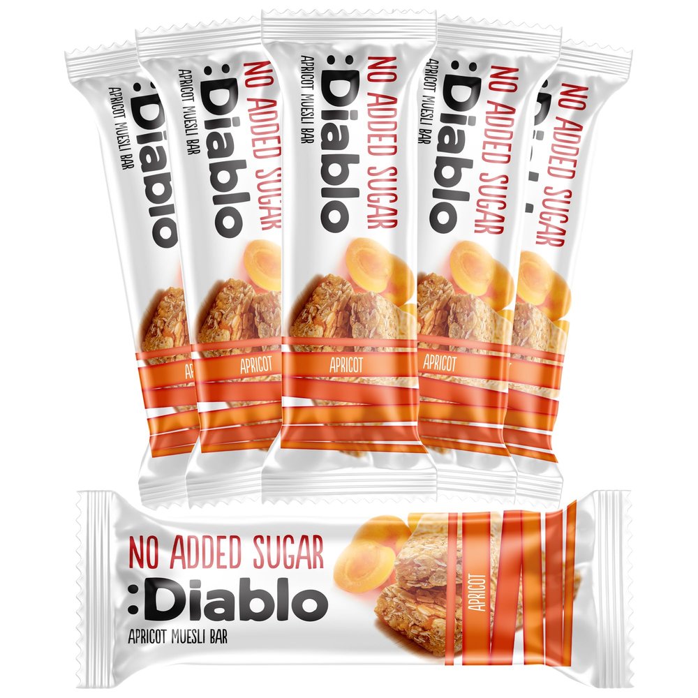 Diablo Apricot Muesli Bar  No Added Sugar Healthy Snacks & Breakfast Bar Sweetened with Maltitol, Low Sugar Snacks Food, Great for Gifting, Work, School, or Travel  30g Each (Pack of 6)