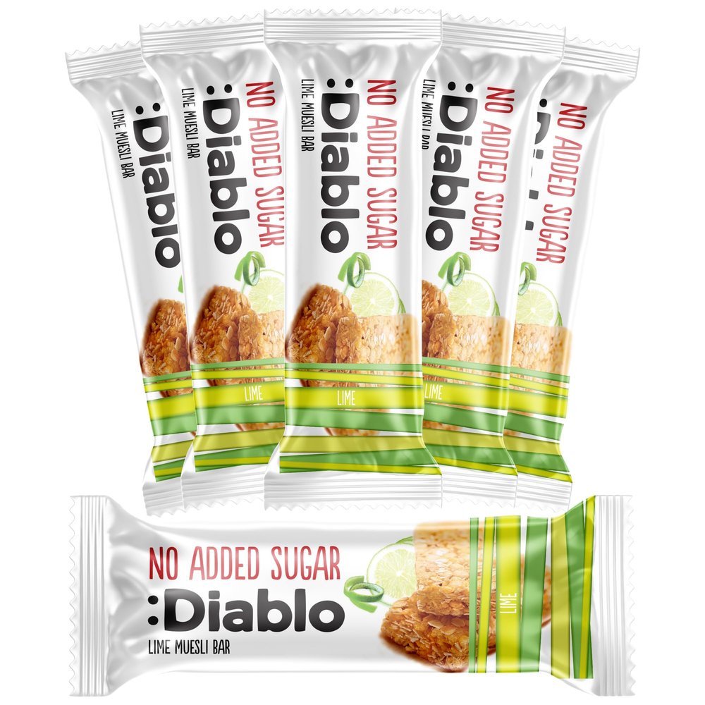 Diablo Lime Muesli Bar  No Added Sugar Healthy Snacks & Breakfast Bar Sweetened with Maltitol, Low Sugar Snacks Food, Great for Gifting, Work, School, or Travel  30g Each (Pack of 6)