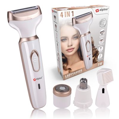 alpina Women's Razor - 4-in-1 - Body and Face - Includes Eyebrow Trimmer - USB Battery