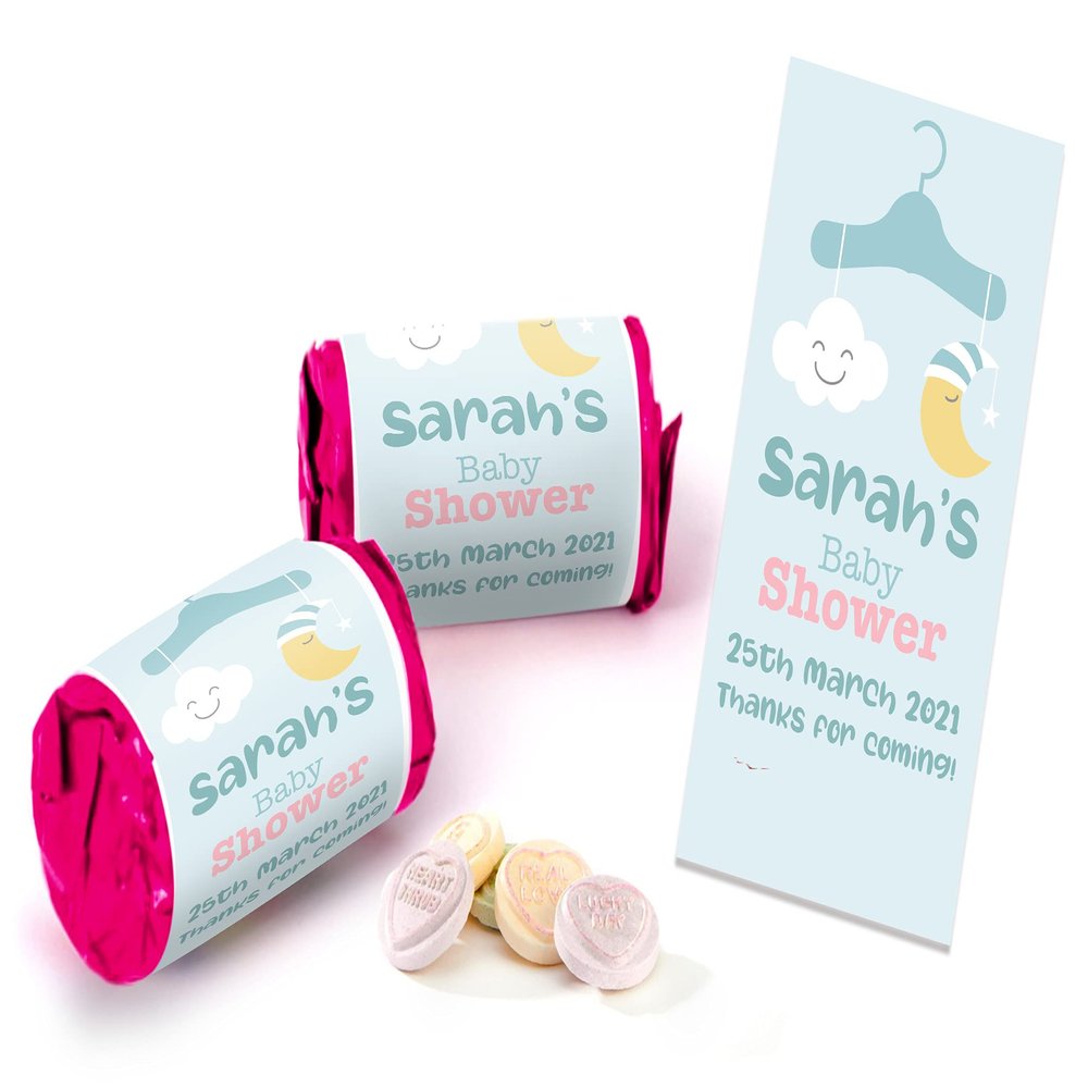Colourbat x40 Sweet Rolls Personalised Baby Shower Sweets Mini Love Hearts Party Favours for Guests Suitable for Vegetarians Vegans Halal B28