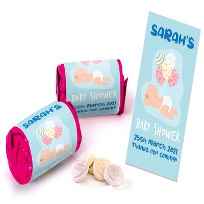 Colourbat x40 Sweet Rolls Personalised Baby Shower Sweets Mini Love Hearts Party Favours for Guests Suitable for Vegetarians Vegans Halal B34
