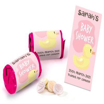 Colourbat x40 Sweet Rolls Personalised Baby Shower Sweets Mini Love Hearts Party Favours for Guests Suitable for Vegetarians Vegans Halal b29