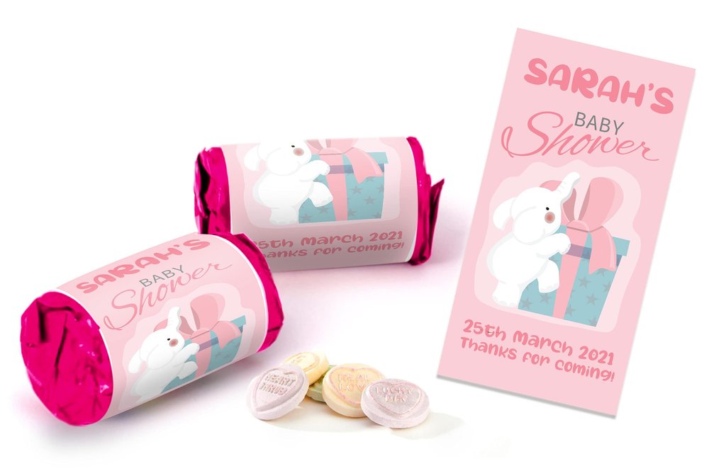 Colourbat x40 Sweet Rolls Personalised Baby Shower Sweets Mini Love Hearts Party Favours for Guests Suitable for Vegetarians Vegans Halal b29