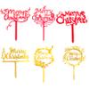 Gold Red Merry Christmas Cake Toppers, 6Pcs Reindeer Antler Xmas Tree Candy Cane Snowflake Elk Decoration for Cakes, Xmas Decor for Christmas Cake Toppers Christmas Party Cake Decorations Supplies view 1