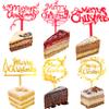 Gold Red Merry Christmas Cake Toppers, 6Pcs Reindeer Antler Xmas Tree Candy Cane Snowflake Elk Decoration for Cakes, Xmas Decor for Christmas Cake Toppers Christmas Party Cake Decorations Supplies view 2