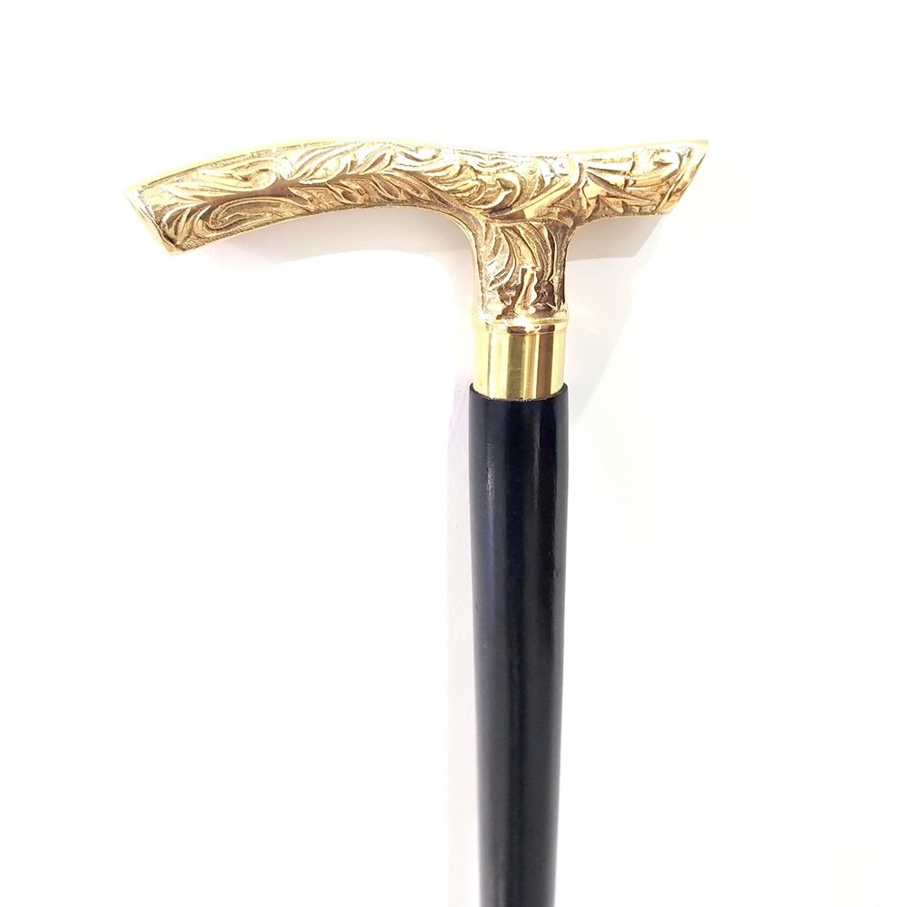 Golden Handle Black Wooden Walking Stick Solid Brass Foldable Cane Vintage Designer Hardwood Walking Canes, Derby Walking Cane Flowers Gift