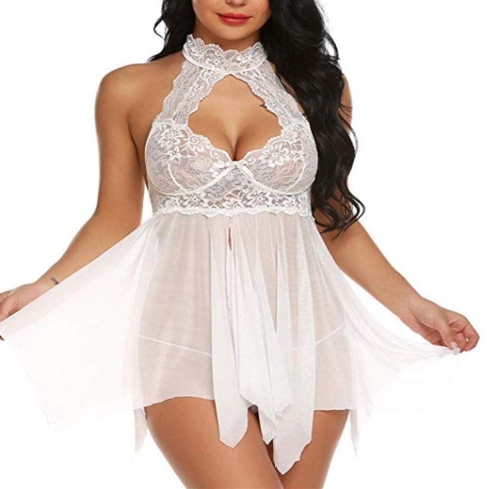 Women's Baby Dolls Sexy Women Lingerie Sleepwear-White_XL