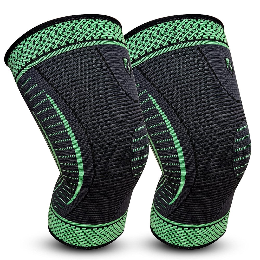 Wolvex Knee Support Men Women (Pair) Anti-Slip Knee Brace for Running, Meniscus Tear, Arthritis, Joint Pain Relief, ACL and Injury Recovery (Green, Small)