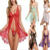 Sexy Lingerie Women Sleepwear Lace Strap Chemise-Blue_XL view 3