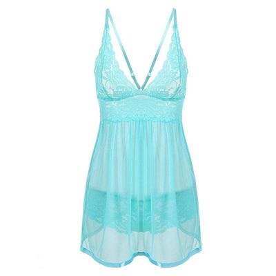 Sexy Costumes for Women Sexy Women Lingerie Lace Night Dress Sleepwear Nightgown Deep See Through Sexy Sheer Lingerie-Light Green_L