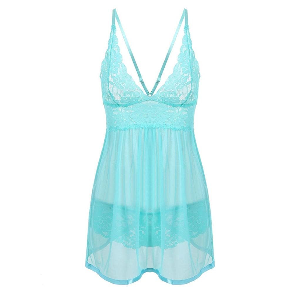 Sexy Costumes for Women Sexy Women Lingerie Lace Night Dress Sleepwear Nightgown Deep See Through Sexy Sheer Lingerie-Light Green_L