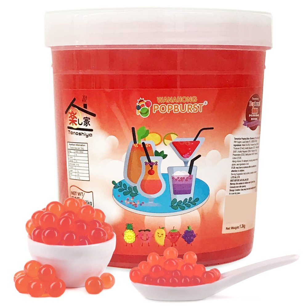 WaNaHong Popping Boba Pearl 1.3 KG Dessert Toppings, Prosecco and Cocktails (Strawberry)