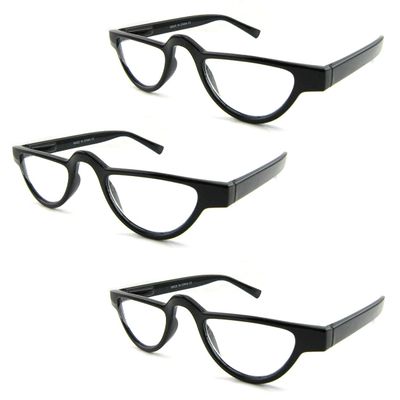 3 Packs Black Vintage Half-Moon Reading Glasses/Spring Hinge/Colorful RG324 Specs +1.00 Magnification